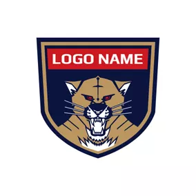 美洲狮 Logo Blue Badge and Brown Cougar logo design