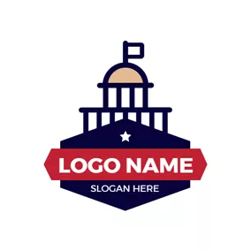 柱子 Logo Blue Badge and Government Building logo design