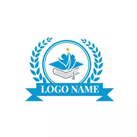 Bookstore Logo Blue Badge and Gray Book logo design