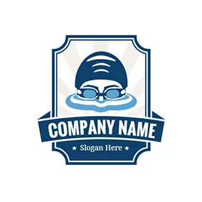 Figure Logo Blue Badge and Swimming logo design