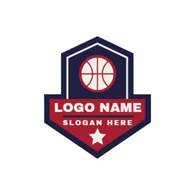 バスケットのロゴ Blue Badge and White Basketball logo design