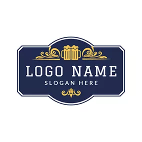 Logótipo Bar Blue Badge and Yellow Cup logo design