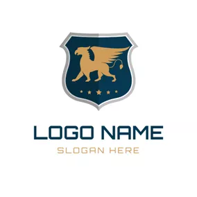 家紋　ロゴ Blue Badge and Yellow Griffin logo design