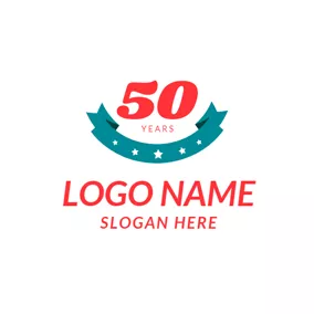 記念日ロゴ Blue Banner and 50th Anniversary logo design