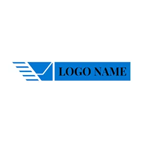 Emblem Logo Blue Banner and Abstract Envelope logo design