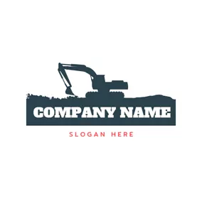 Digger Logo Blue Banner and Excavator logo design