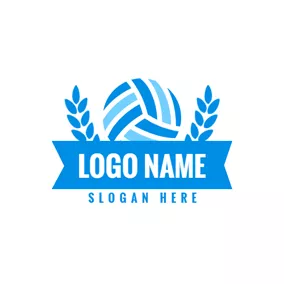 サッカーのロゴ Blue Banner and Green Football logo design