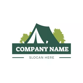Summer Camp Logo Blue Banner and Tent logo design
