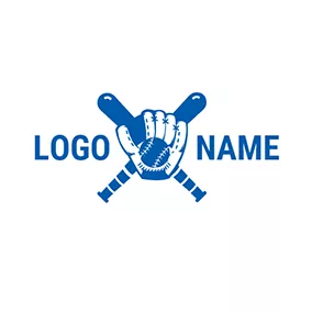 Emblem Logo Blue Baseball Bat and Baseball logo design