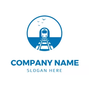 Logotipo De Tren Blue Bird and White Train logo design