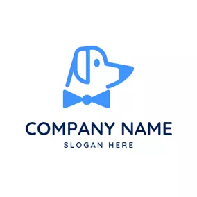 Doggy Logo Blue Bowknot and Dog logo design
