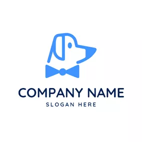 Logótipo De Animal Blue Bowknot and Dog logo design