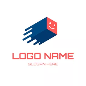 Deliver Logo Blue Box and Red Smile logo design