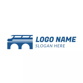 Engineer Logo Blue Bridge and Train logo design