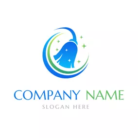 Mop Logo Blue Broom and Cleaning logo design