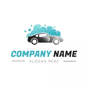 クリーナーのロゴ Blue Bubble and Car logo design