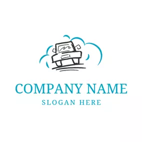 Cleaning Logo Blue Bubble and Cartoon Car logo design