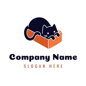 Cat Logo Blue Cat and Orange Box logo design