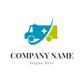 援助物資のロゴ Blue Check and Ambulance logo design