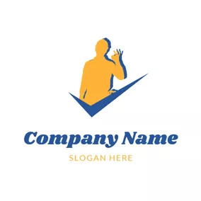 Complete Logo Blue Check and Yellow Handyman logo design