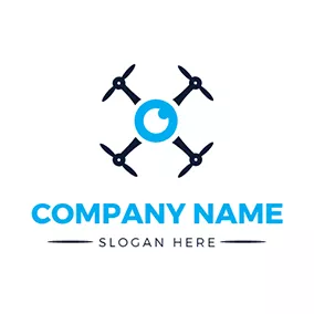 Logotipo De Dron Blue Circle and Abstract Drone logo design