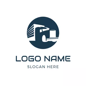 Logistics Logo Blue Circle and Abstract Truck logo design