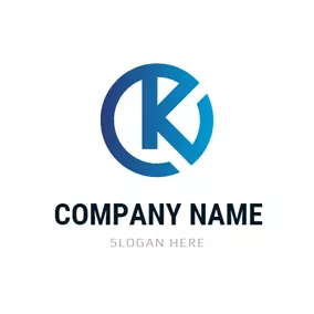 K Logo Blue Circle and Alphabet K logo design