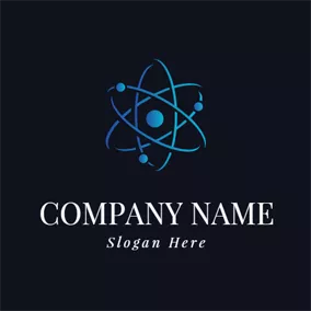 物理 Logo Blue Circle and Atom logo design