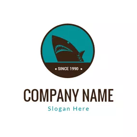 Logotipo De Tiburón Blue Circle and Black Shark logo design