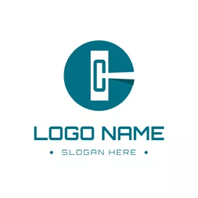 クリーナーのロゴ Blue Circle and Flat Mop logo design