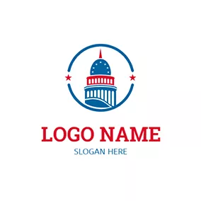 Government Logo Blue Circle and Government Building logo design