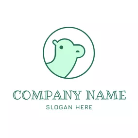 キャラクターロゴ Blue Circle and Green Camel Head logo design