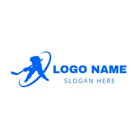 曲棍球Logo Blue Circle and Hockey Player logo design