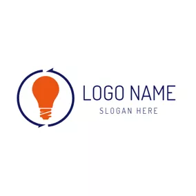 電燈泡logo Blue Circle and Orange Bulb logo design