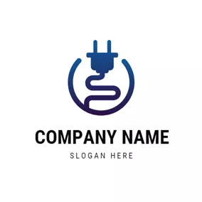 電線 Logo Blue Circle and Plug Wire logo design