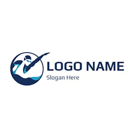 AQUAロゴ Blue Circle and Professional Swimmer logo design