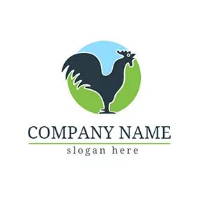 Farm Logo Blue Circle and Rooster Chicken Icon logo design