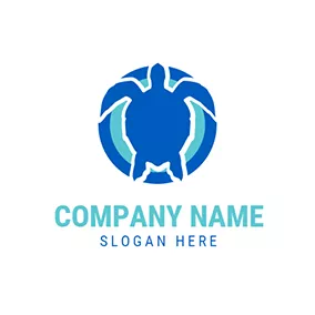 游泳 Logo Blue Circle and Sea Turtle logo design