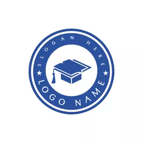 Logotipo De Inglés Blue Circle and Trencher Cap logo design