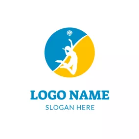 Logótipo Circular Blue Circle and Volleyball Player logo design