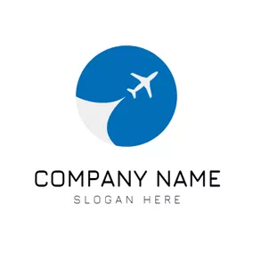 Flight Logo Blue Circle and White Airplane logo design
