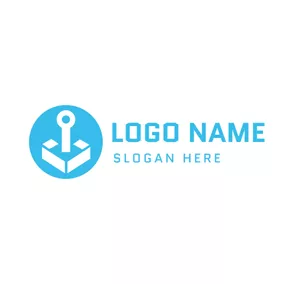 Hook Logo Blue Circle and White Anchor logo design
