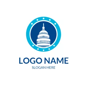 Government Logo Blue Circle and White Building logo design