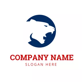 美洲狮 Logo Blue Circle and White Cougar Head logo design