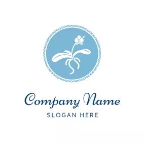 Aromatic Logo Blue Circle and White Orchid logo design