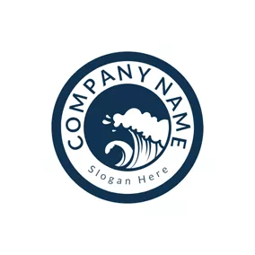 衝浪 Logo Blue Circle and White Sea Wave logo design