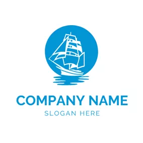 Ship Logo Blue Circle and White Steamship logo design