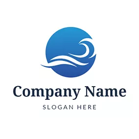 Nature Logo Blue Circle and White Wave Icon logo design