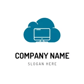 ノートパソコンロゴ Blue Cloud and Computer logo design