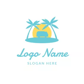 椰子 Logo Blue Coconut Tree and Sunset logo design